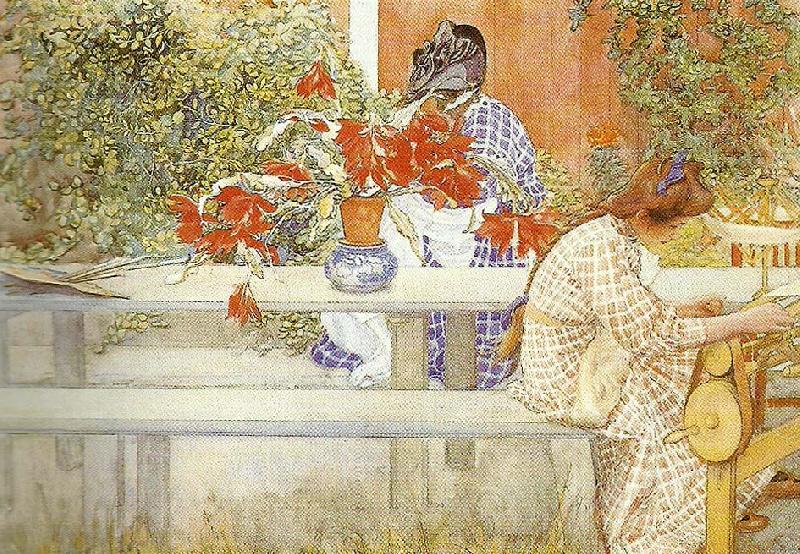 Carl Larsson karin och brita-omkring kaktusen-bakom kaktusen